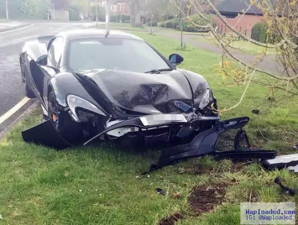 Photos: Motorist crashes his £200,000 car minutes after it